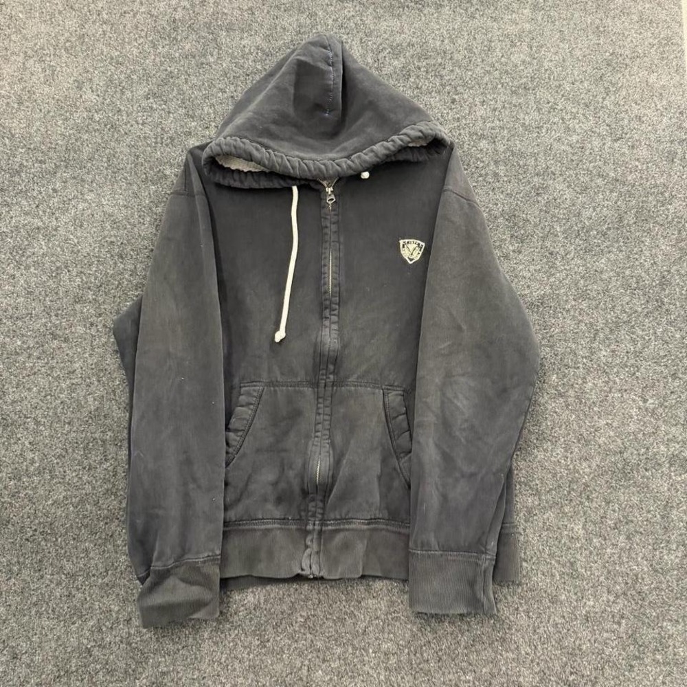 American Eagle Thermal Lined Zip Hoodie Mens XL Black Full Zip Y2K Grunge